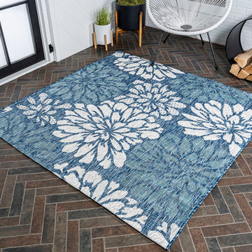 Zinnia Modern Floral Textured Weave Indoor/outdoor Square Rug